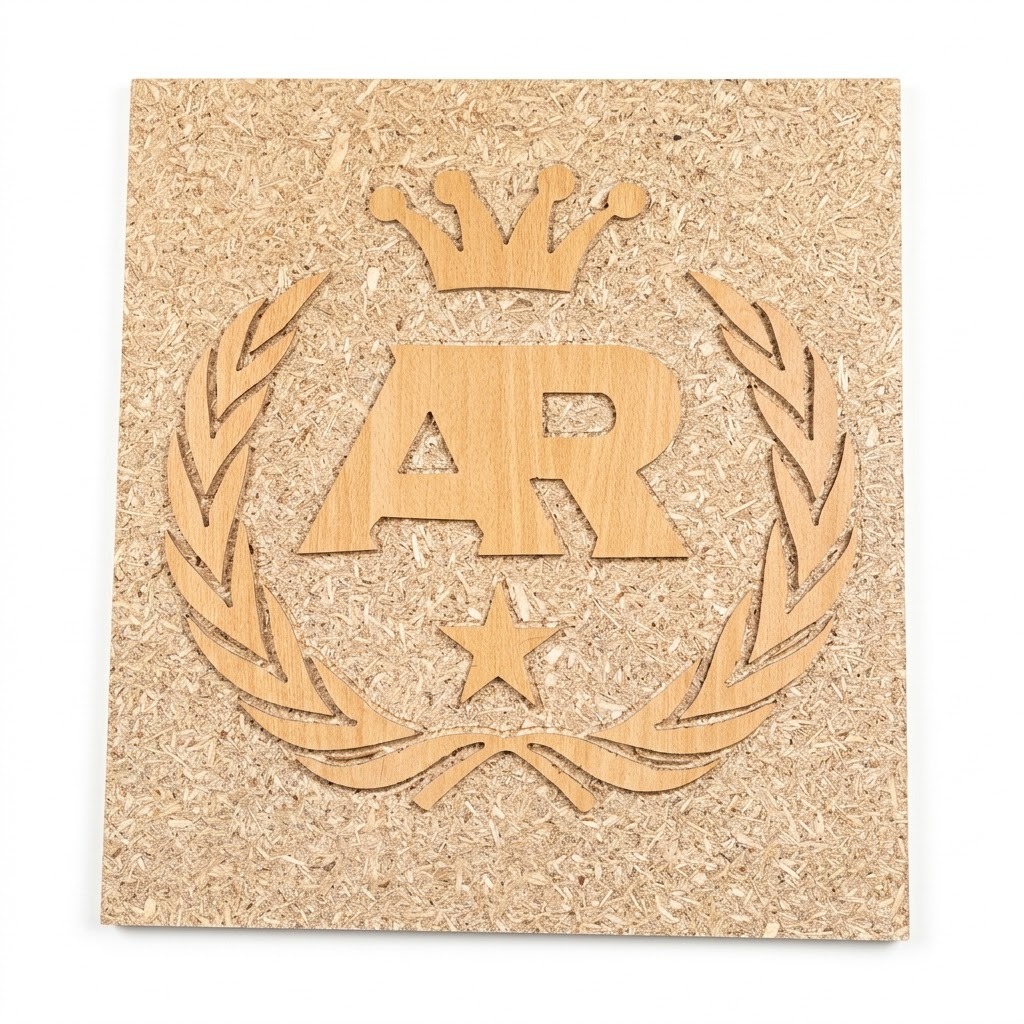 Tallado y logotipos en relieve calados en madera y MDF